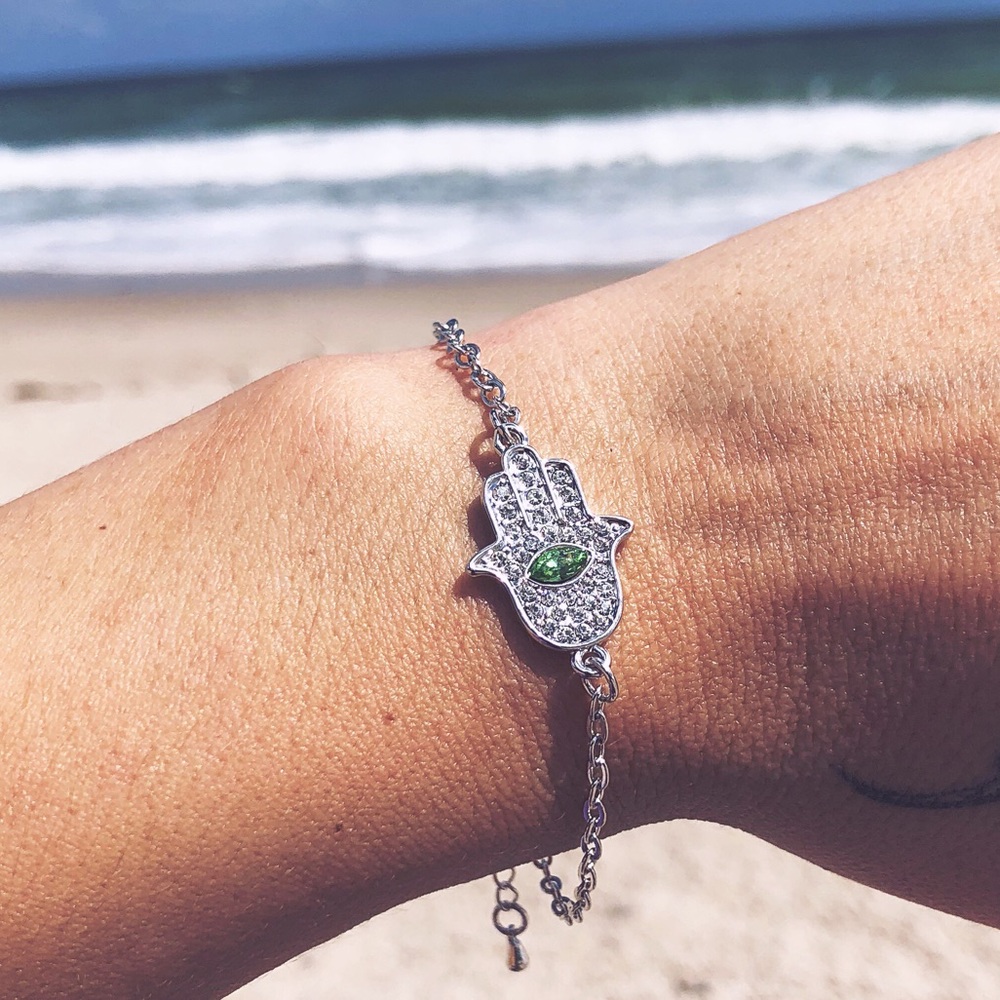 SWAROVSKI CRYSTALS HAMSA HAND CHAIN BRACELET